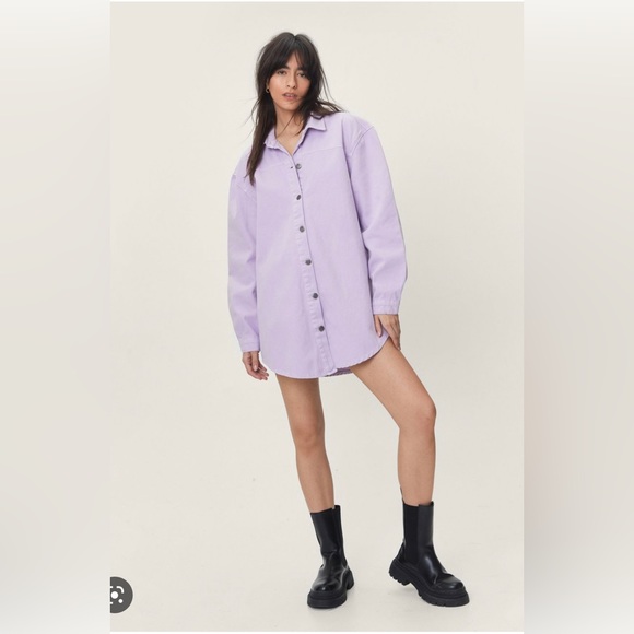 Missguided Tops - Missguided Lilac Co Ord Oversized Denim Shirt